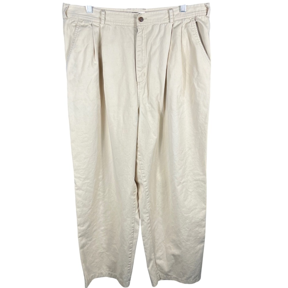 Vintage Chaps Ralph Lauren Chino Pants Mens 34 Tan Pleated Baggy Fit Khaki
